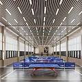 Spacious Indoor Sports Hall With Multiple Ping Pong Tables And Modern Lighting
