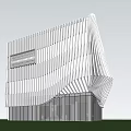 Modern Sales Office Building With Vertical Striped Facade And Green Courtyard