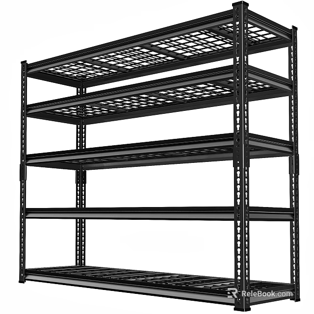 Black Metal Multi tier Storage Shelving Unit With Grid Shelves For Utility Storage 3d model 