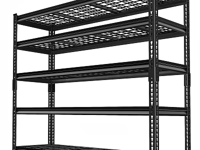 Black Metal Multi tier Storage Shelving Unit With Grid Shelves For Utility Storage 3d model