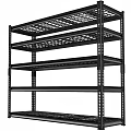 Black Metal Multi tier Storage Shelving Unit With Grid Shelves For Utility Storage