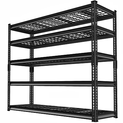 Black Metal Multi tier Storage Shelving Unit With Grid Shelves For Utility Storage 3d model