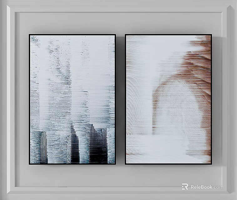 Two Panel Modern Abstract Wall Art With Textured Neutral Tones For Home Interior 3d model