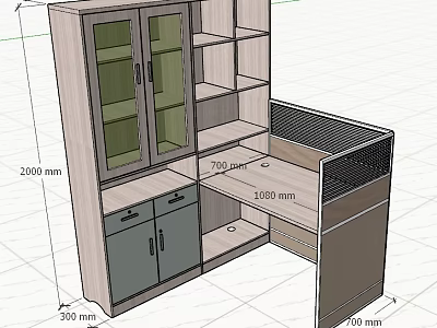 Modern Office Desk Design With Glass Door Cabinet Open Shelves And Storage 3d model