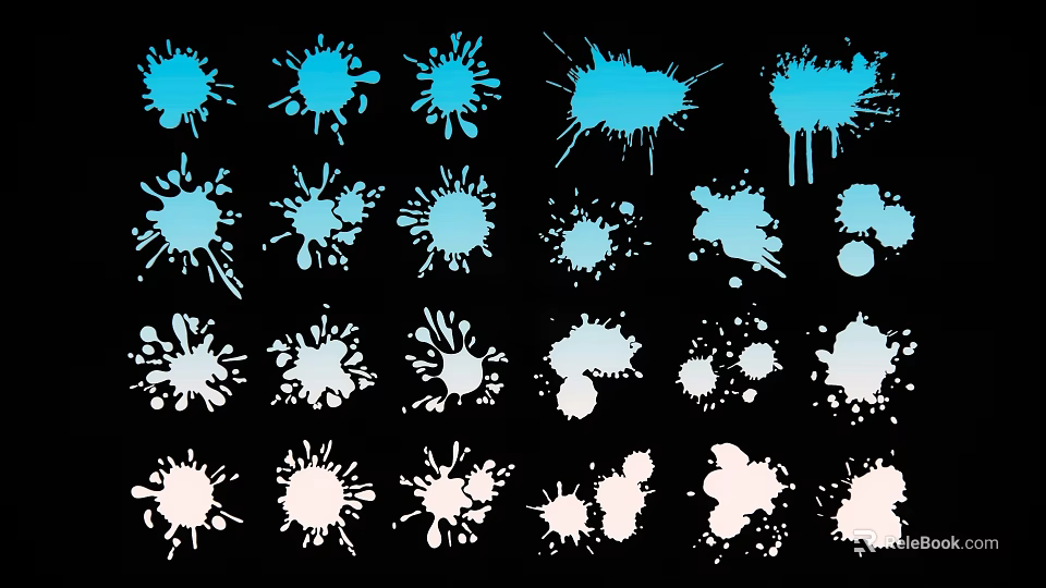 Decorative Ink Splatter Wall Hangings Featuring Blue White Designs On Black Backdrop 3d model