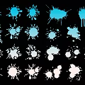 Decorative Ink Splatter Wall Hangings Featuring Blue White Designs On Black Backdrop 3d model