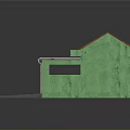 Green Wall Building With Red Roof Awning Metal Mesh Door And Gray Ramp