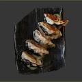 Delicious Steamed Dumplings Arranged On Dark Plate With Fresh Cucumber Slices