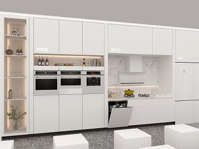 Modern Kitchen Interior With Built in Appliances White Cabinets And Marble Countertops 3d model