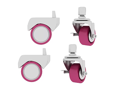 Silver Frame Caster Wheels With Pink Rolling Parts For Furniture Use 3d model