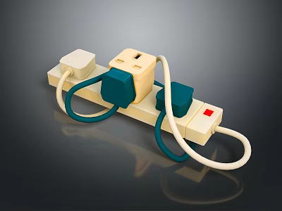 Practical Switch Panel Featuring Multiple Sockets Blue White Wires And Electrical Connections 3d model