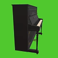 Elegant Black Upright Piano With Ornate Carvings On Green Background