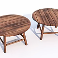 Set of Two Round Wooden Tables With Striped Top And Cross Leg Design