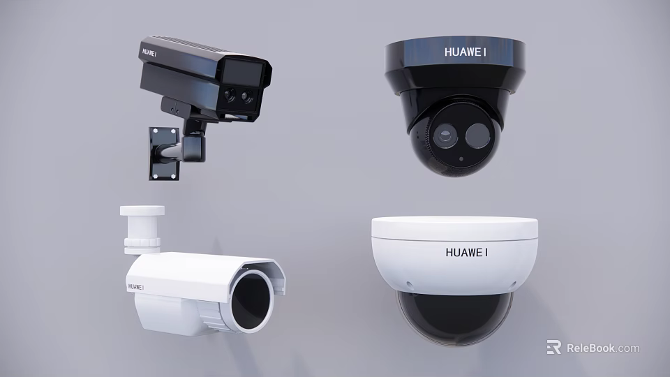 Projection Monitoring HUAWEI Surveillance Cameras Bullet And Dome Types In Black White 3d model 