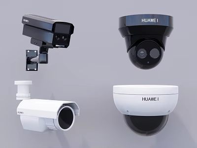Projection Monitoring HUAWEI Surveillance Cameras Bullet And Dome Types In Black White 3d model