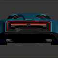 Blue Modern Sports Car With Sleek Body Unique Front Face And Red Rim Wheels