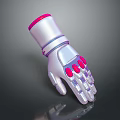 Futuristic Mechanical Glove Design With Silver Body And Pink Finger Accents