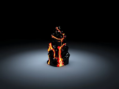 Stone And Wood Structure With Burning Flame Textures Illuminated On Black Background 3d model