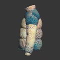 Trendy Puffer Jacket With Blue Yellow Beige Intricate Geometric Print Stand Collar Design