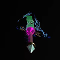 Mystical Green Weapon With Blue Lightning And Purple Light Orb