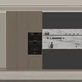 Modern Dining Sideboard With Light And Dark Wood Cabinets Built in Oven And Marble Countertop