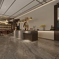 Elegant Hotel Lobby Interior Design With Marble Reception Desk Hanging Lights And Potted Plants