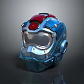 Futuristic Blue And Red Helmet With Transparent Visor And Mechanical Design