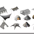 Various Types of Camping Tents with Different Designs and Outdoor Styles