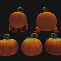 Set Of Spooky Halloween Pumpkins With Angry Faces Curly Vines And Sharp Teeth