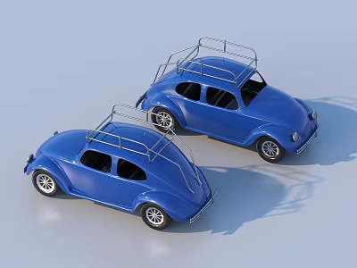 Two Blue Beetle Shaped Electric Toy Cars Equipped with Roof Racks 3d model