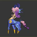 Magical Elf Character With Pink Hair Blue Horns And Blue Deer Body Creature