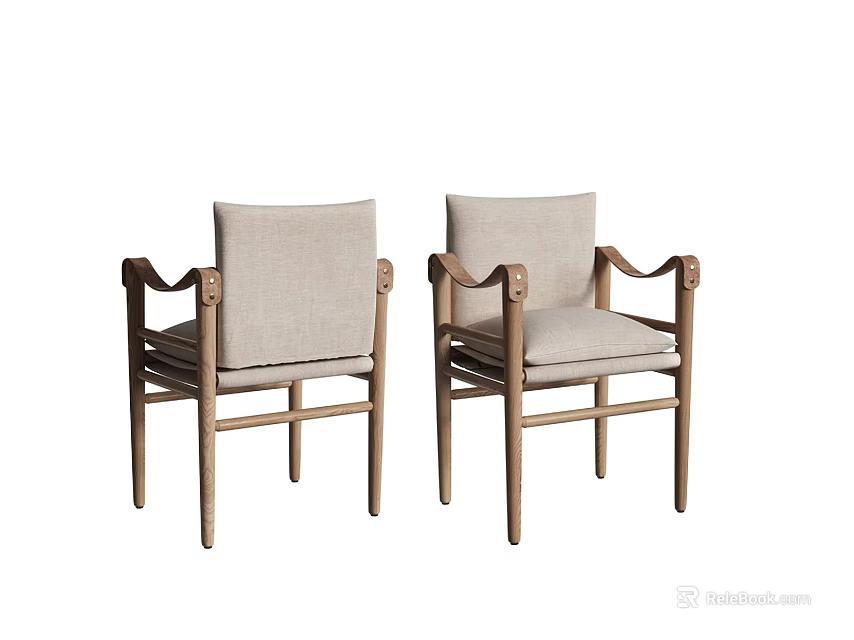 Light Gray Fabric Dining Chairs With Wooden Frame Armrests And Minimalist Design 3d model 