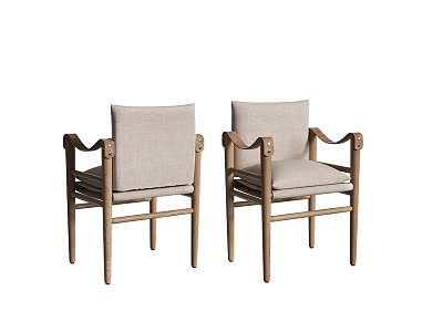 Light Gray Fabric Dining Chairs With Wooden Frame Armrests And Minimalist Design 3d model