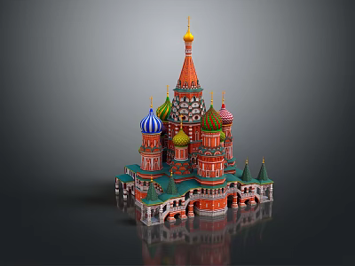 Historic Colorful Onion Dome Architecture With Golden Spire Red Walls And Green Roofs 3d model