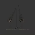 Two Industrial Cranes With Tall Metal Structures And Mechanical Arms On Platform