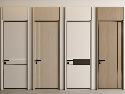 Minimalist Beige and Light Wood Hinged Doors with Line and Black Accent Panel Designs 3d model