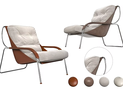 Modern Leisure Chair with Brown Armrests Light Cushion Silver Metal Frame and Color Options 3d model