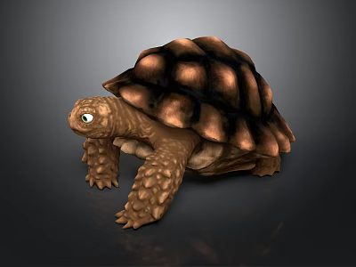 Realistic Turtle with Brown Black Textured Shell Green Eyes and Scaly Limbs on Dark Background 3d model