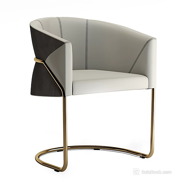 Modern Leisure Chair With White Black Leather Upholstery And Gold Metal Legs 3d model 