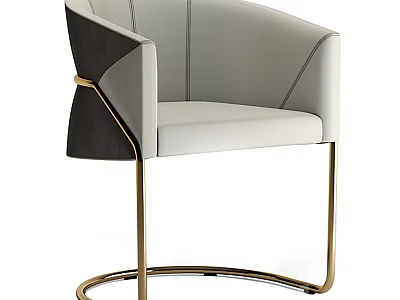 Modern Leisure Chair With White Black Leather Upholstery And Gold Metal Legs 3d model
