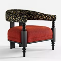 Luxury Ornate Armchair With Black Gold Pattern Backrest Red Textured Seat And Decorative Legs
