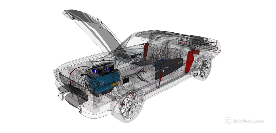 Car Cutaway Perspective View Showing Engine Seats And Internal Mechanical Components 3d model 