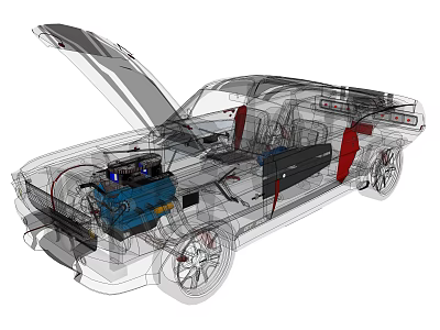 Car Cutaway Perspective View Showing Engine Seats And Internal Mechanical Components 3d model
