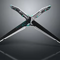 Futuristic Crossed Knives Weapon Design With Green Accents And Sharp Blades