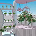 Flower Wave Floral Display With Pink Flowers Hanging Baskets And Arch Decoration