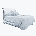 Cozy Rustic Wooden Double Bed With White Sheets Pillows And Blanket