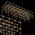 Modern Geometric Gold Metal Chandelier With Hanging Cube Grid And Illuminated Lights