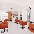 Modern Hair Beauty Salon Interior with Orange Chairs Mirrors and Styling Stations