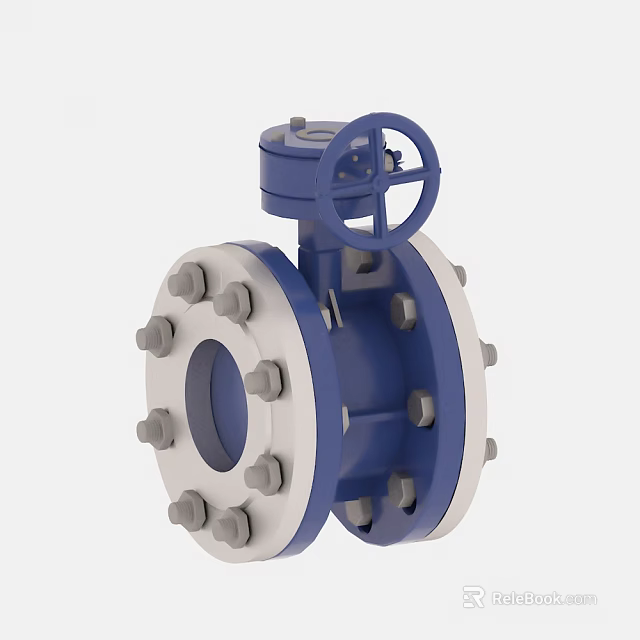 Industrial Valve Equipment With Blue Body Flange Bolts And Handwheel Design 3d model 