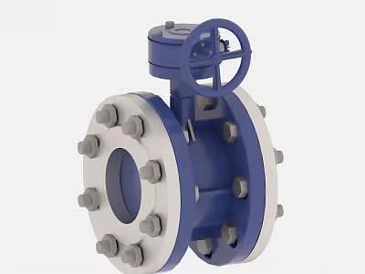 Industrial Valve Equipment With Blue Body Flange Bolts And Handwheel Design 3d model